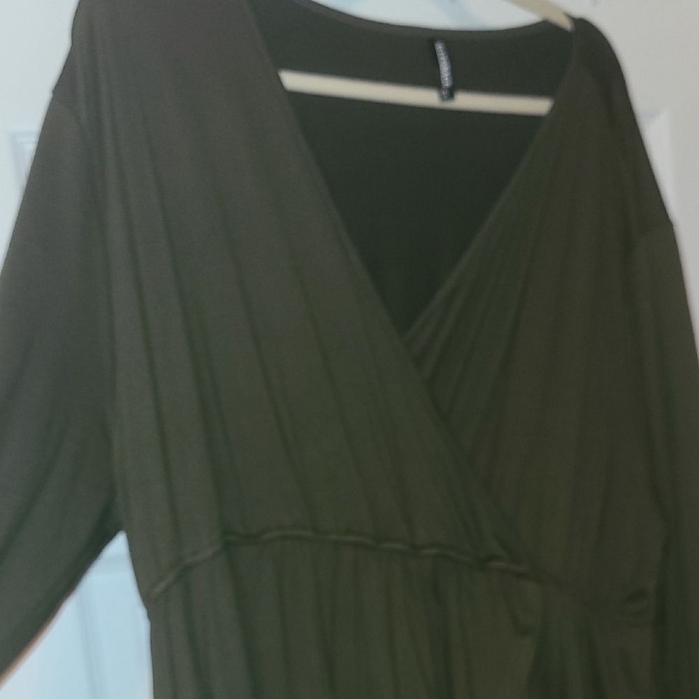 Plus-Size Olive Green Long Sleeve Wrap Maxi Dress - Picture 3 of 8